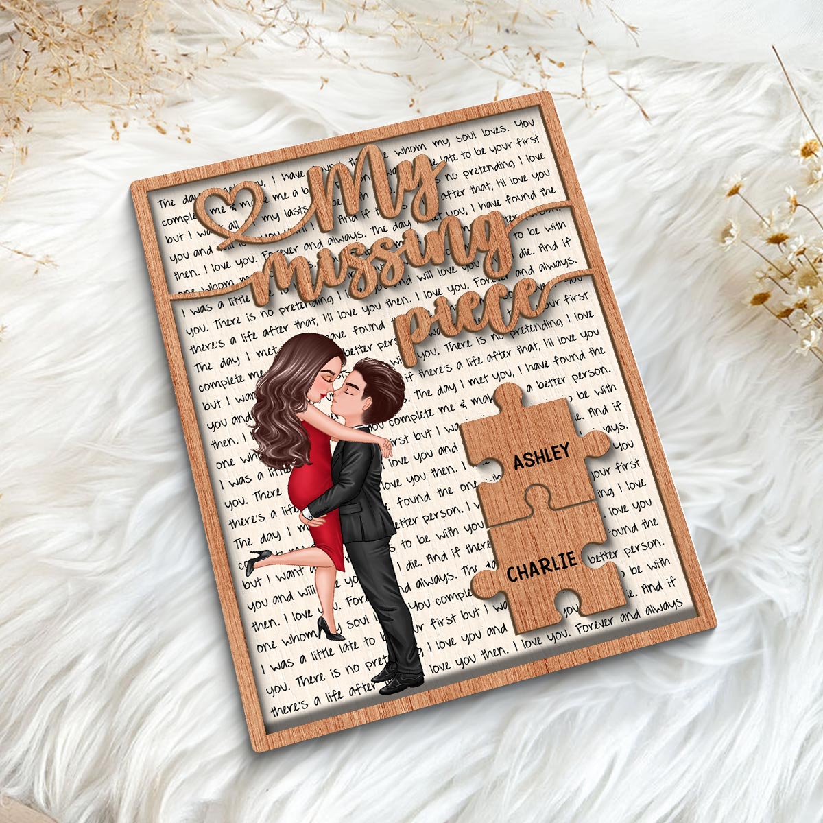 My Missing Piece Couple Letters Background Personalized 2-Layer Wooden Plaque