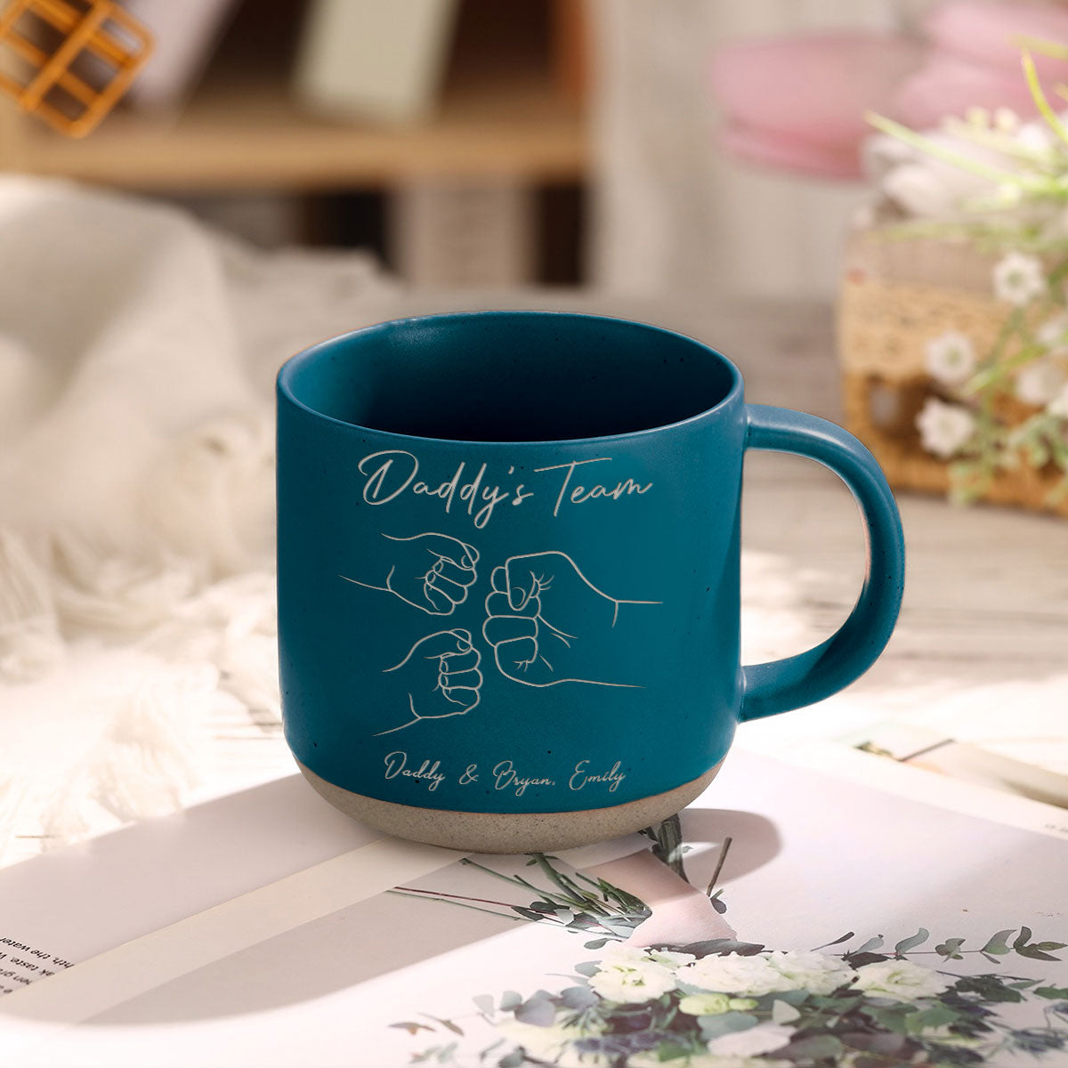 Daddy's Team Fist Bump Personalized Pottery Mug