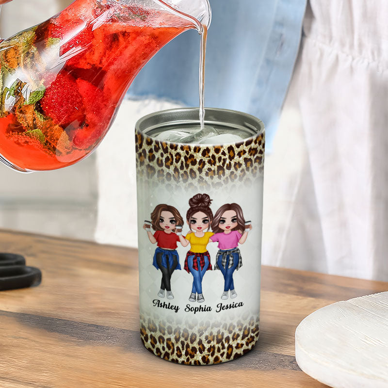 Doll Besties Leopard Another Year Of Bonding Personalized 4 In 1 Can Cooler