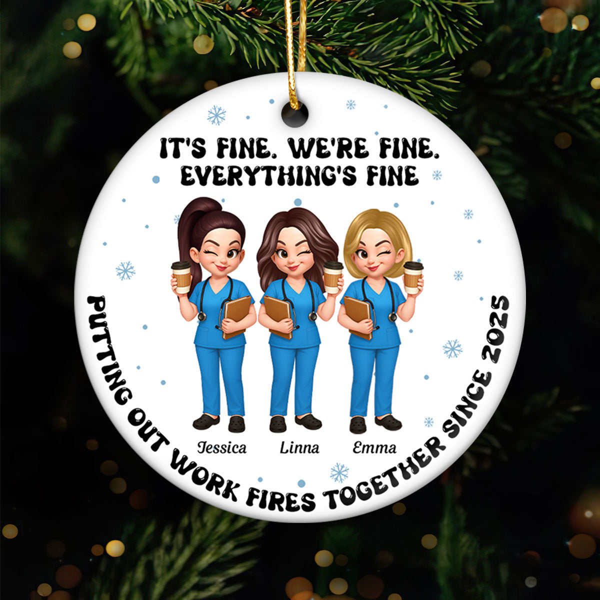 Putting Out Work Fires Together Nurse Besties - Personalized Ceramic Ornament - Funny Christmas Gift For Colleagues
