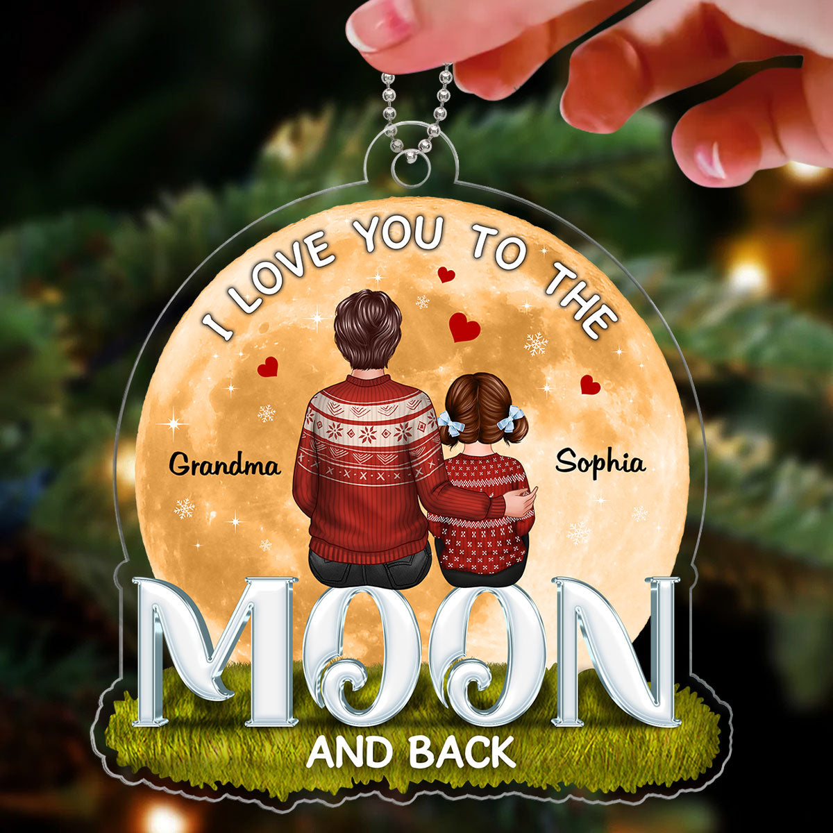 I Love You To The Moon And Back Big Moon Grandma Grandkid Personalized Acrylic Ornament