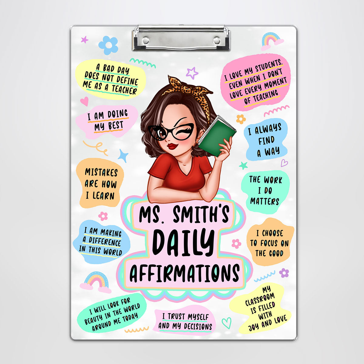 Teacher Daily Affirmations Colorful Teacher Appreciation Gift Personalized Clipboard