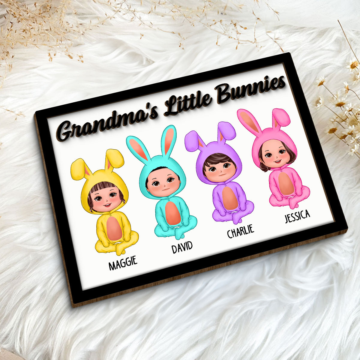 Grandma Mom Peeps Kids Easter Gift Personalized 2-layer Wooden Plaque