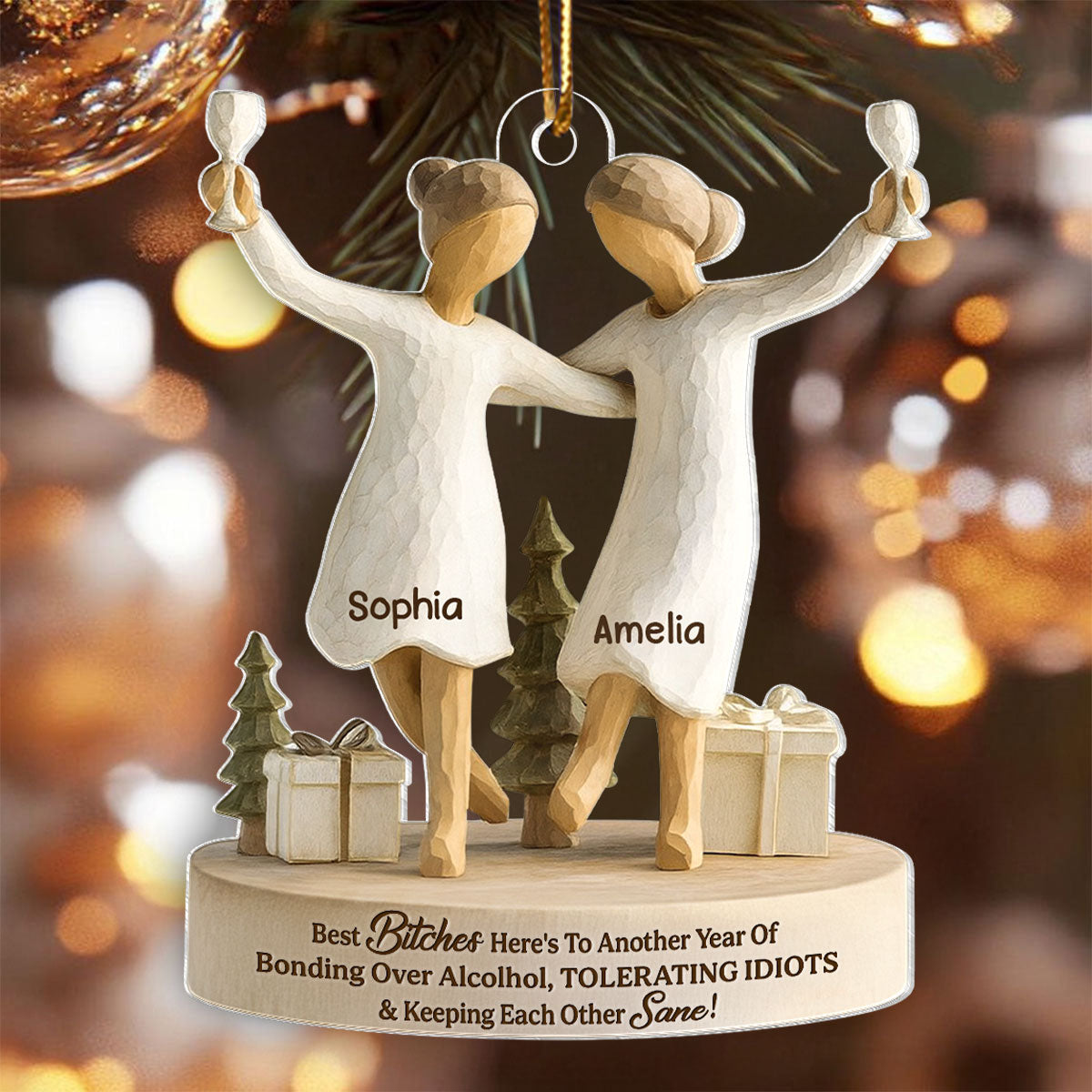 Here's to Another Year of Bonding over Alcohol - Personalized Acrylic Ornament - Christmas Gift for Best Friends