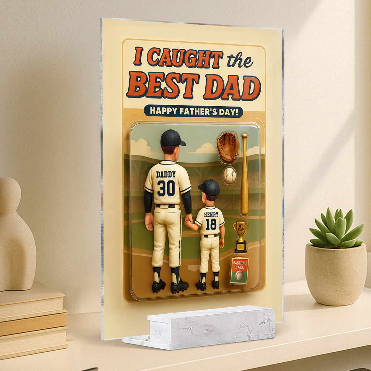 We Caught the Best Dad Baseball Custom Figure Personalized Acrylic Plaque, Father's Day Gift for Dad, Gift for Husband