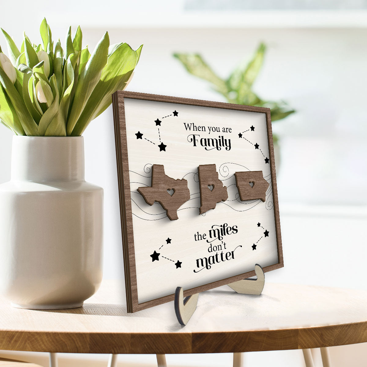 Long Distance Family Friends Siblings Sisters Besties Personalized 2-Layer Wooden Plaque, Togetherness Christmas Gift