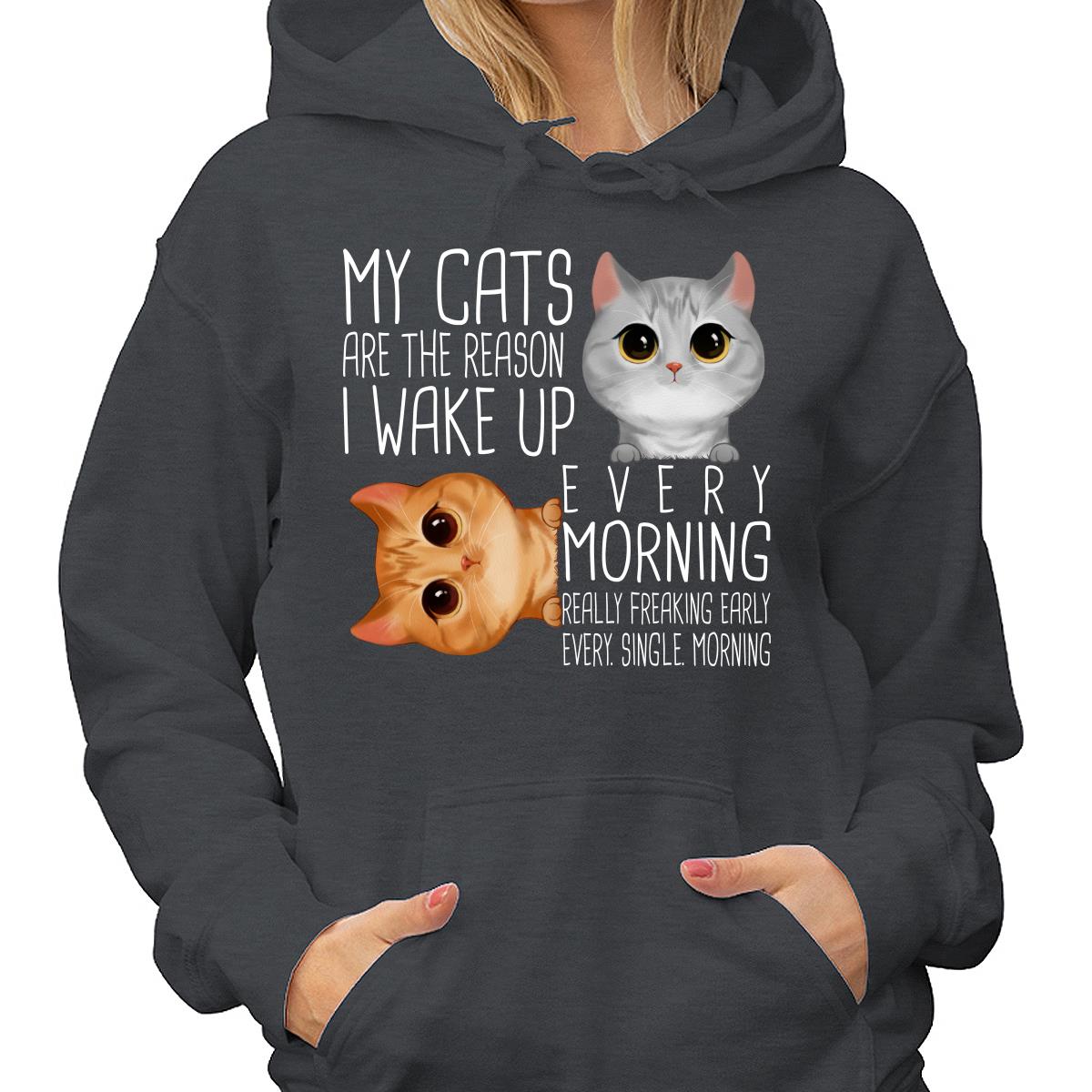 My Cats The Reason I Wake Up Early Watercolor Cute Cat Personalized Shirt