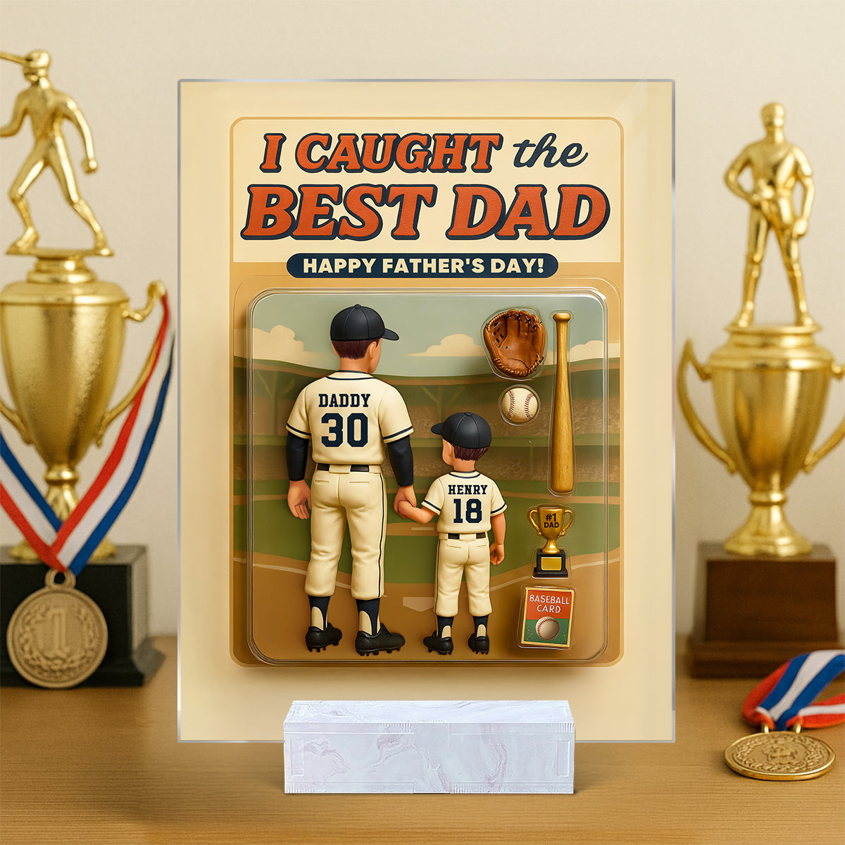 We Caught the Best Dad Baseball Custom Figure Personalized Acrylic Plaque, Father's Day Gift for Dad, Gift for Husband