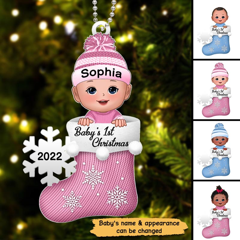 Baby Fisrt Christmas Stocking Personalized Acrylic Ornament