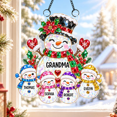 Grandma's Little Snowmen - Personalized Acrylic Window Hanging - Christmas Gift For Grandma
