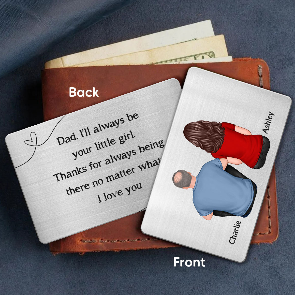 Back View Dad And Kids Sitting Thanks For Always Being There Personalized Metal Wallet Card