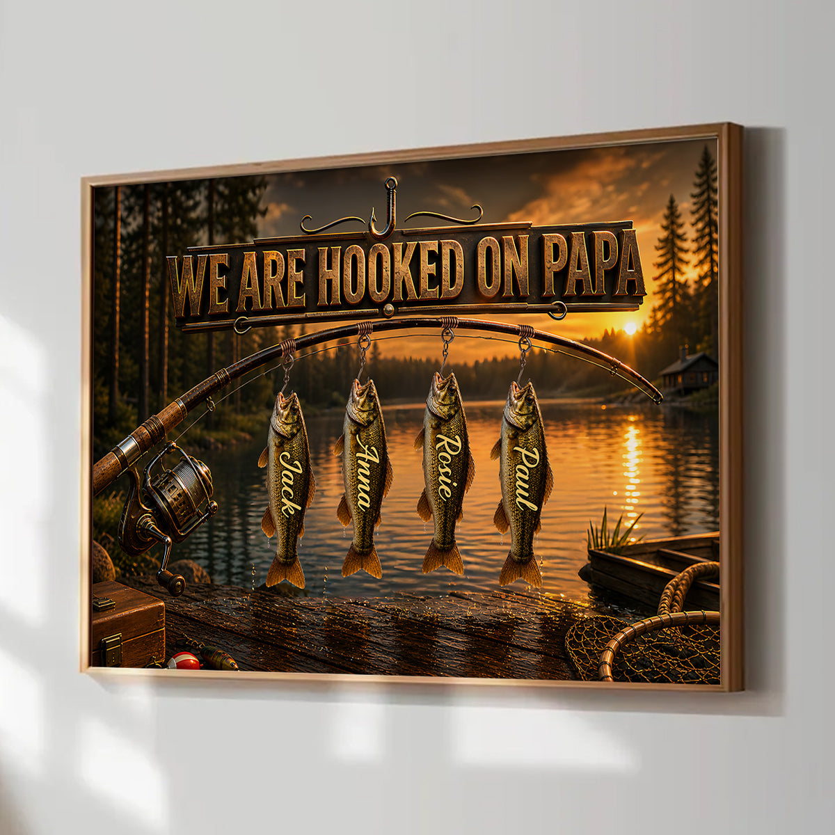 We Are Hooked On Papa Fishing - Personalized Poster - Father's Day Gift For Dad, Husband