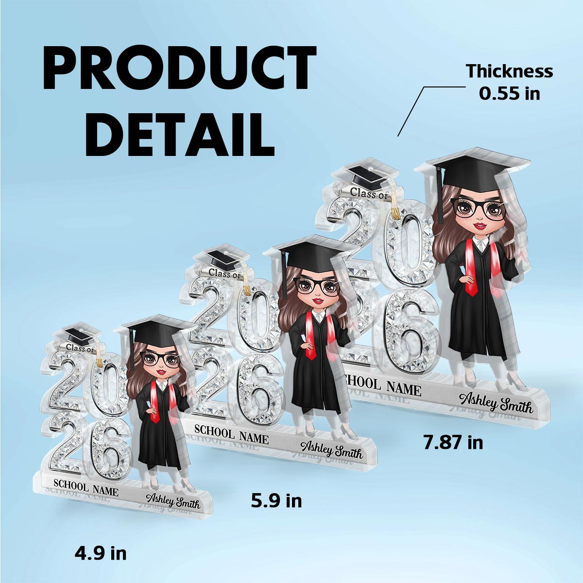 Class Of 2026 2027 Doll Style Senior Shiny Effect 2D Flat - Personalized Acrylic Block Plaque - Graduation Gift For Graduates, Daughter, Son