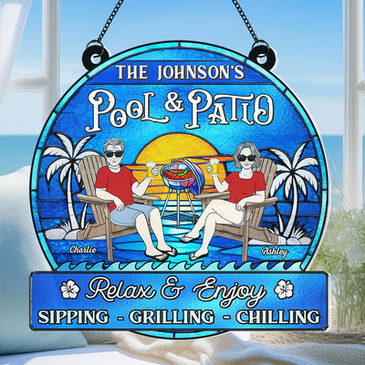 Summer Welcome To Family Couple Pool & Patio Personalized Acrylic Suncatcher