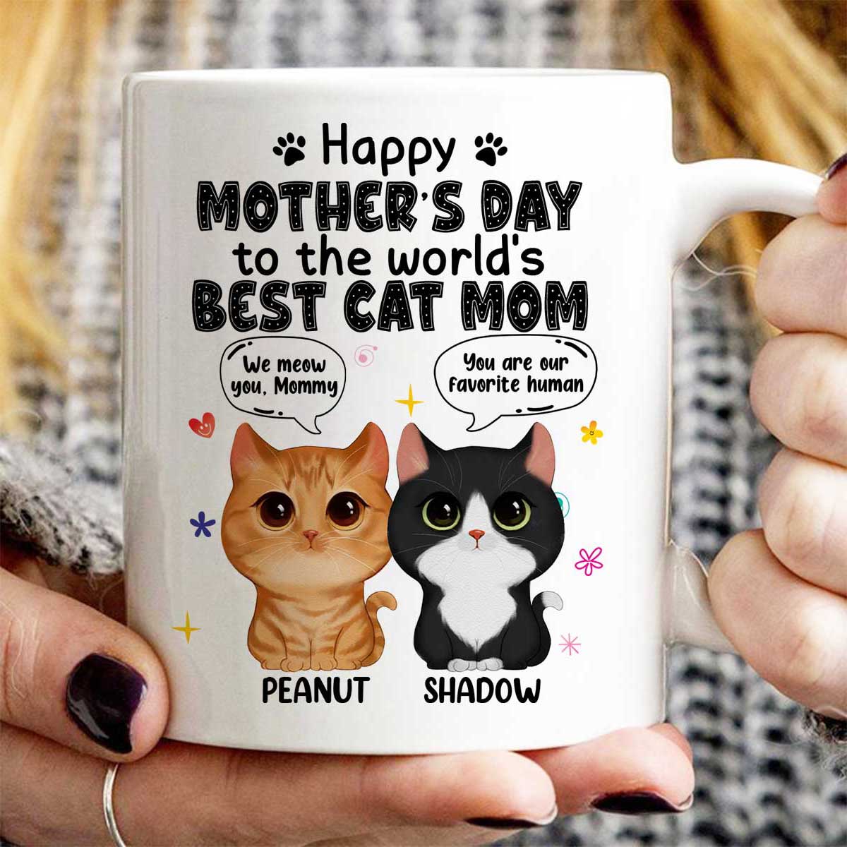 Watercolor Cute Cats Happy Mother‘s Day Cat Mom Watercolor Cute Cats Personalized Mug