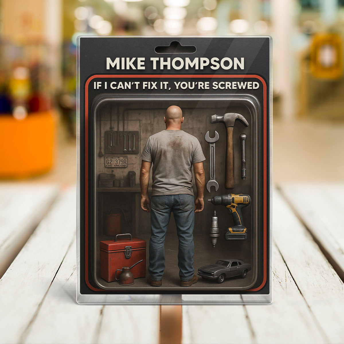 Garage DIY Mechanic Dad Grandpa Man Realistic Figure Style Personalized Acrylic Block Plaque