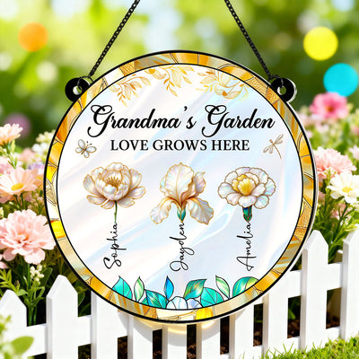 Grandma's Garden 3D Effect Birth Month Flowers - Personalized Suncatcher - Christmas, Birthday, Mother's Day Gift For Grandma