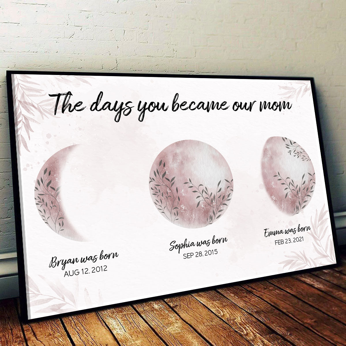 Mom We Love You To The Moon And Back Custom Floral Moon Phase Personalized Poster, Birthday Gift, Gift For Mom, Grandma