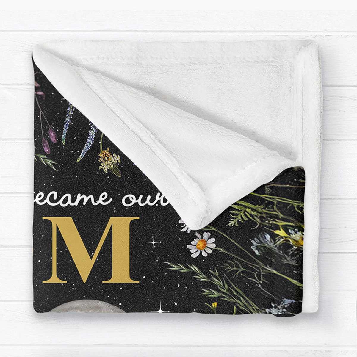 The Day You Became Mom Grandma Custom Birth Moon Phase Floral Personalized Fleece Blanket, Gift