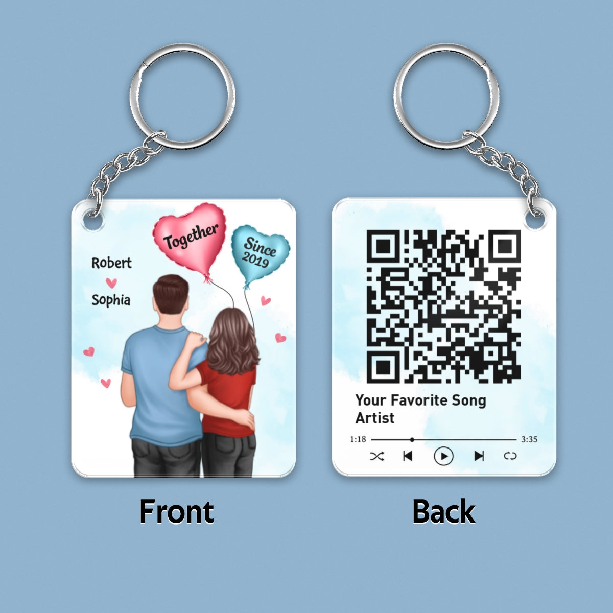 Couple Back View Balloons Favorite Song Scannable QR Code Couple Gift Personalized Acrylic Keychain