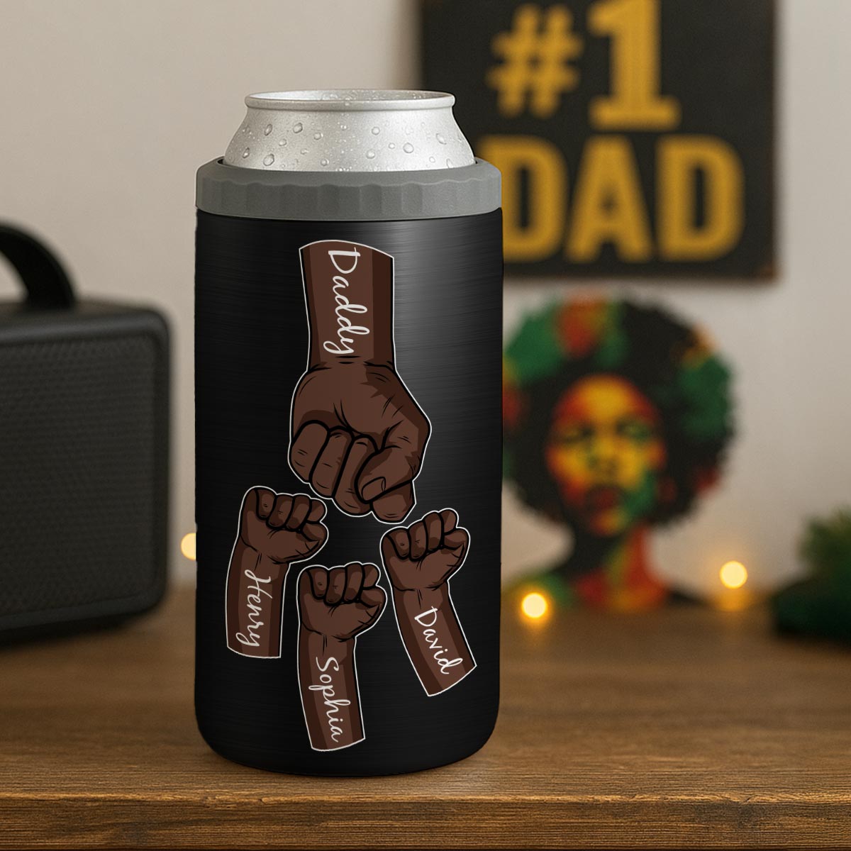 Dope Black Dad Juneteenth Flag Fist Bumps Personalized 4-in-1 Can Cooler
