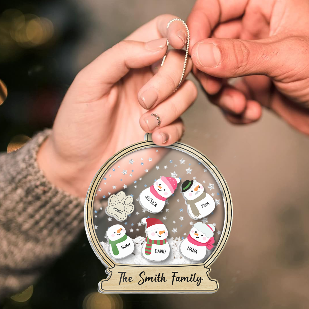 Personalized Snowman Family Christmas 4D Shaker Ornament 2026, Family Christmas Gift