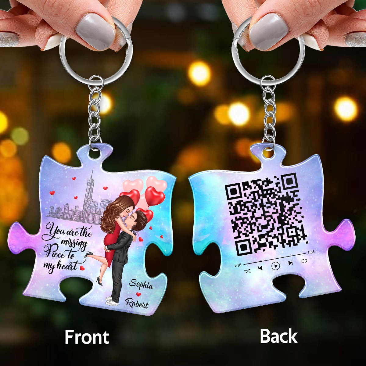 Couple You‘re My Missing Piece QR Code Scannable Personalized Acrylic Keychain
