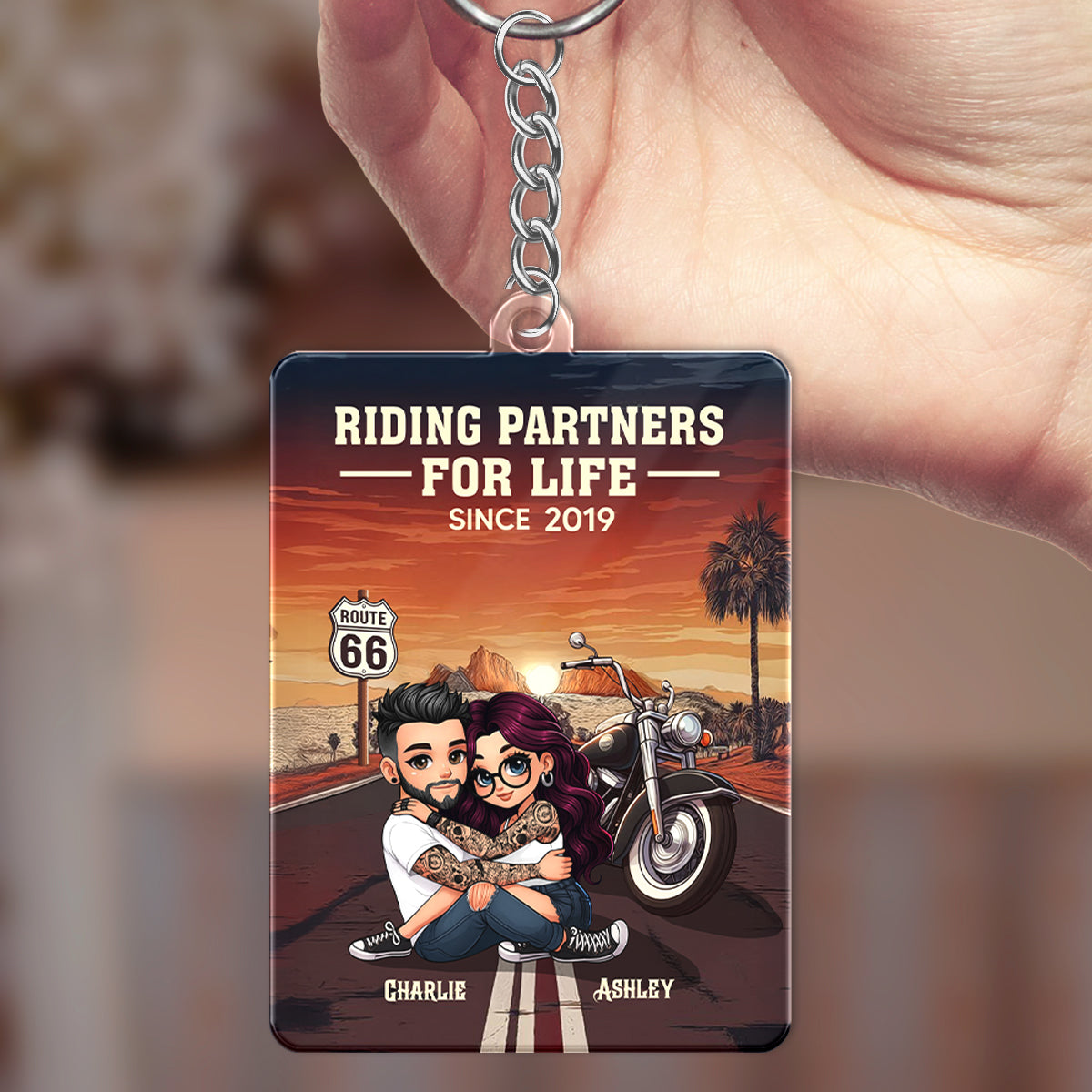 Bikers Couple Riding Partners for Life Personalized Acrylic Keychain, Gift for him, Gift for her