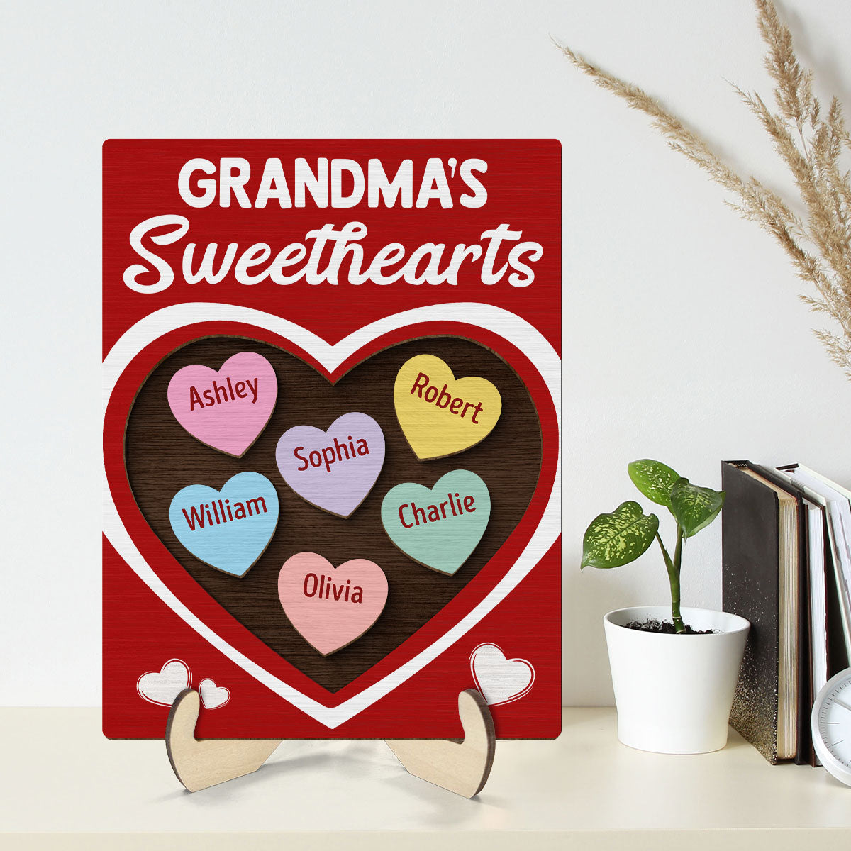 Grandma‘s Sweethearts Red Themed Valentine’s Day Gift For Grandma Personalized 2-Layer Wooden Plaque