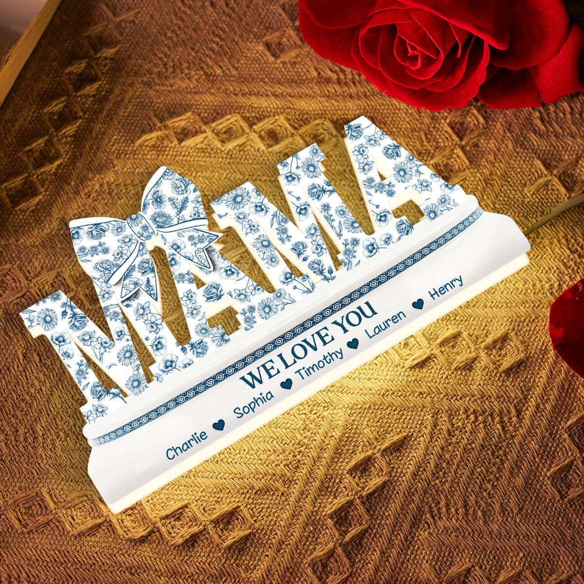 Grandma Mom Birth Month Flowers Chinoiserie Personalized Light Box, Gift for Mom, for Grandma