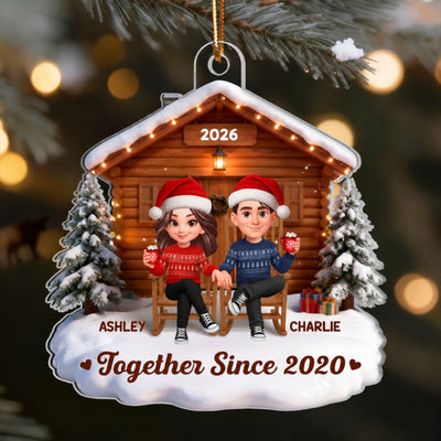 3D Effect Christmas Couple Cabin - Personalized Acrylic Ornament - Heartfelt Gift For Couple
