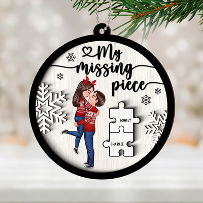My Missing Piece Couple Hugging Kissing Personalized 2-Layer Wooden Ornament, Christmas Gift For Her, For Him