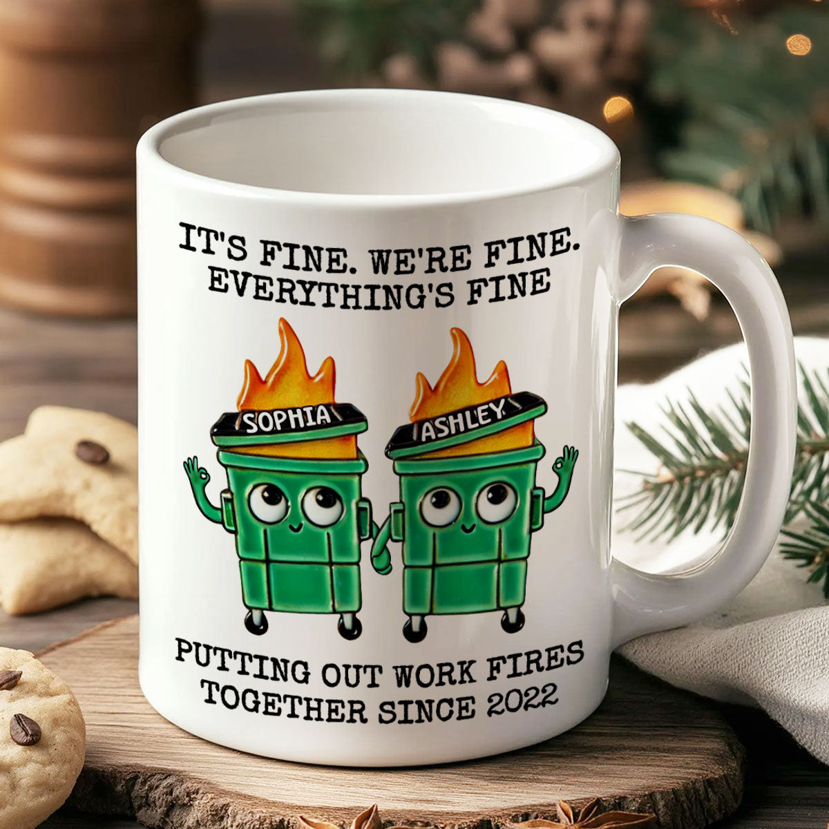 Putting Out Work Fires Together Work Bestie Dumpster Fire Funny Gift For Colleagues Personalized Mug