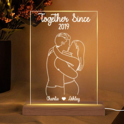 Couple Outline Together Since Personalized Plaque LED Night Light, Acrylic LED Lamp, Valentine‘s Day Gift For Him, For Her