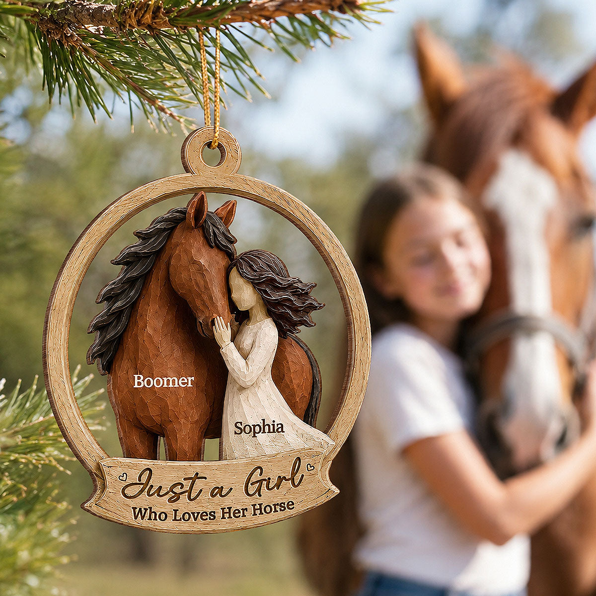 Girl Loves Horse 2D Flat Printed - Personalized Wooden Ornament - Keepsake Gift For Horse Lover