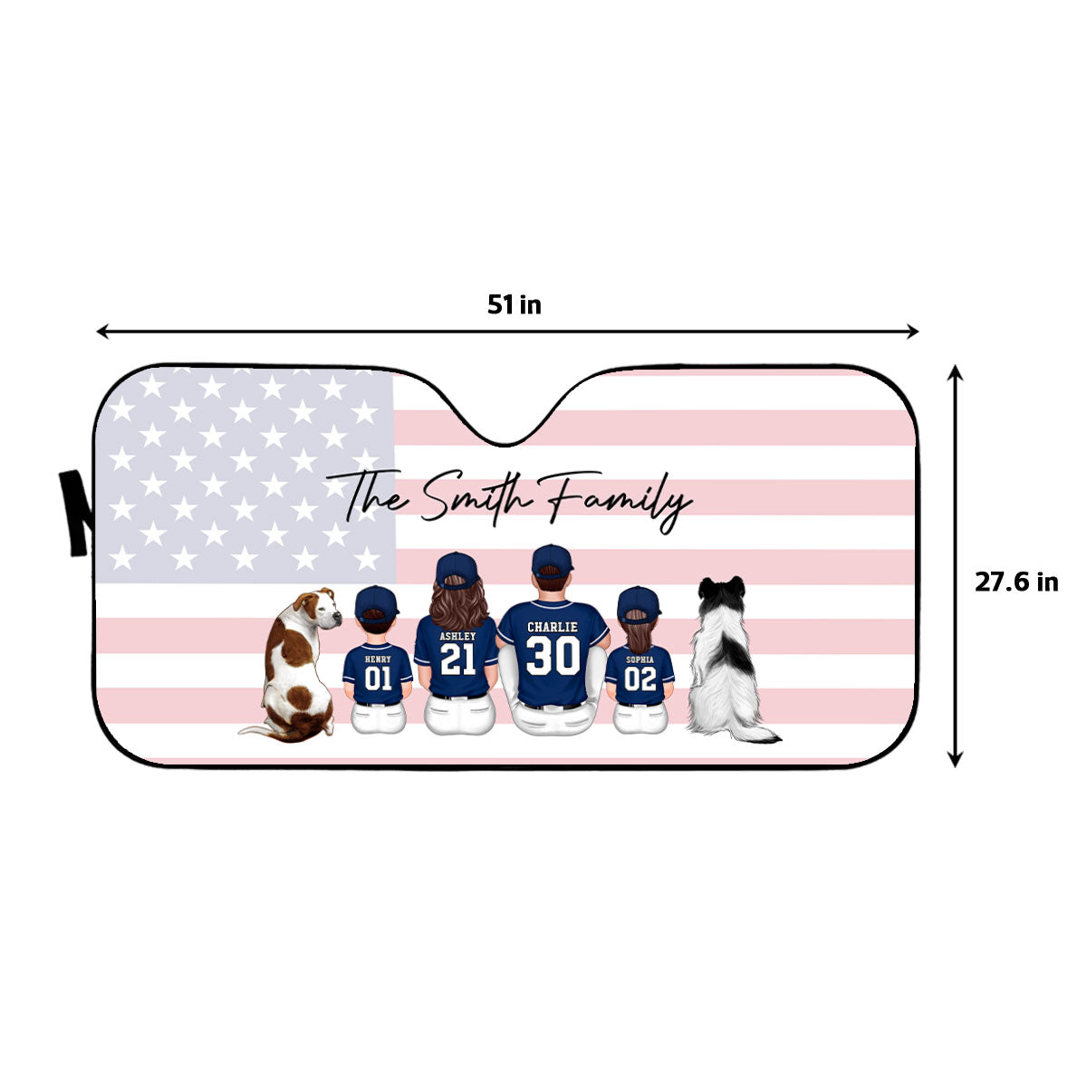 Baseball Family Sitting Back View Personalized Car Sunshade