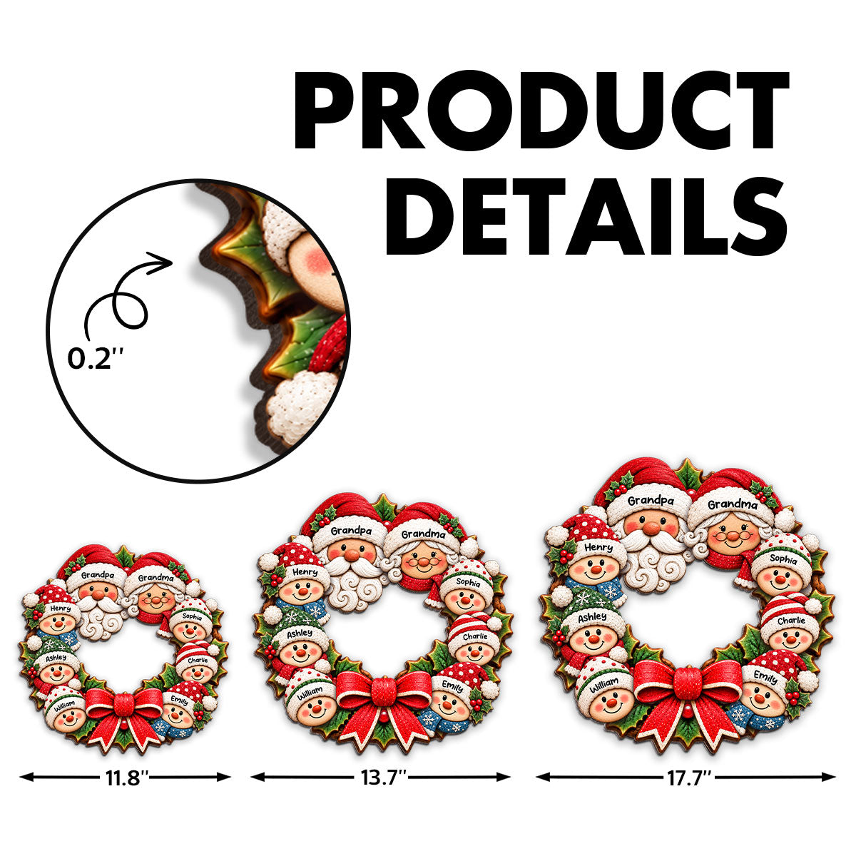 Custom Grandkids Wreath - Personalized Wood Sign - Christmas Decoration For Porch, Door, Window