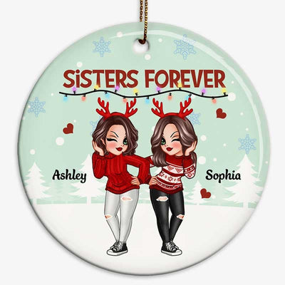 Best Friends Sisters Green Background Personalized Circle Ornament