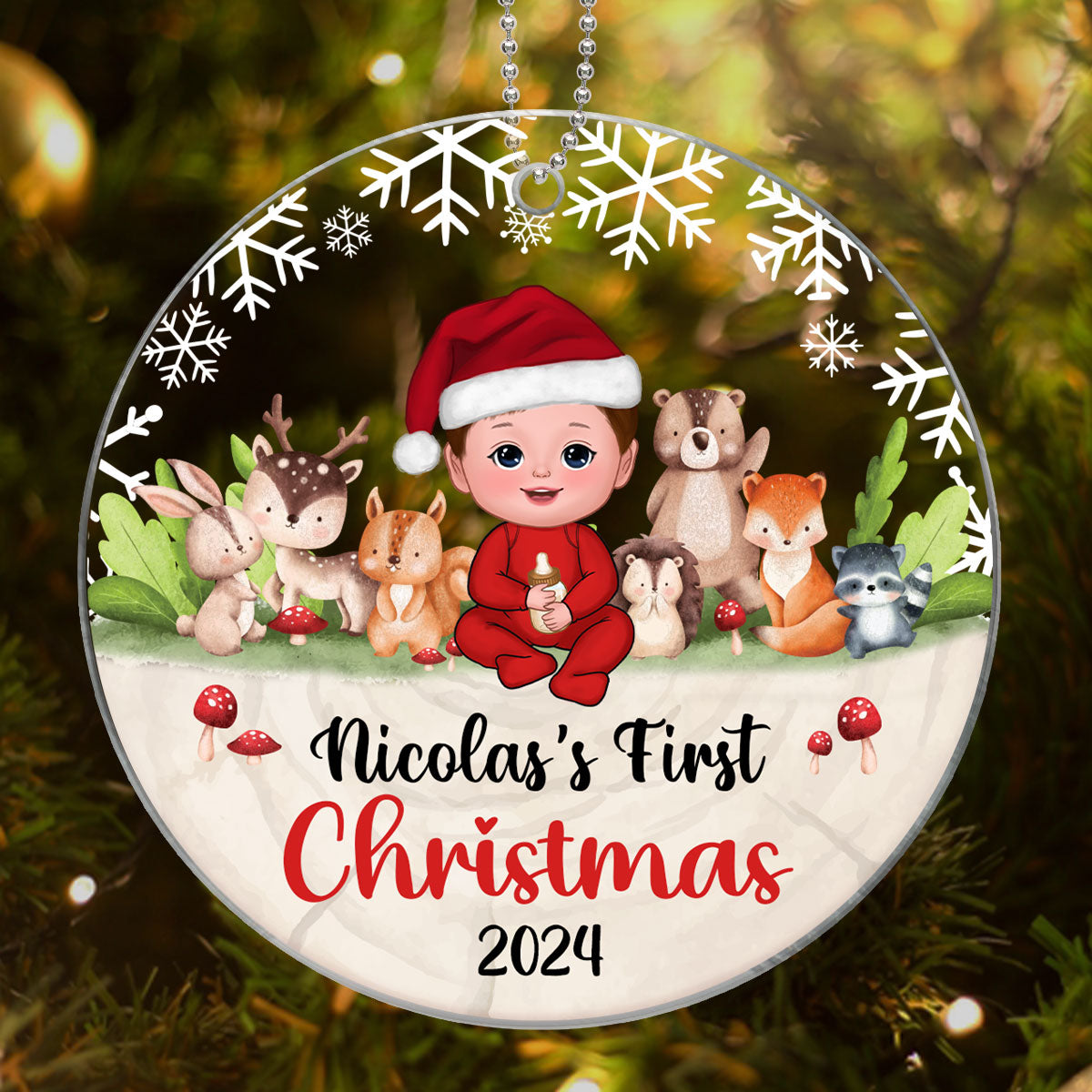 Woodland Animals Baby's First Christmas Personalized Acrylic Ornament