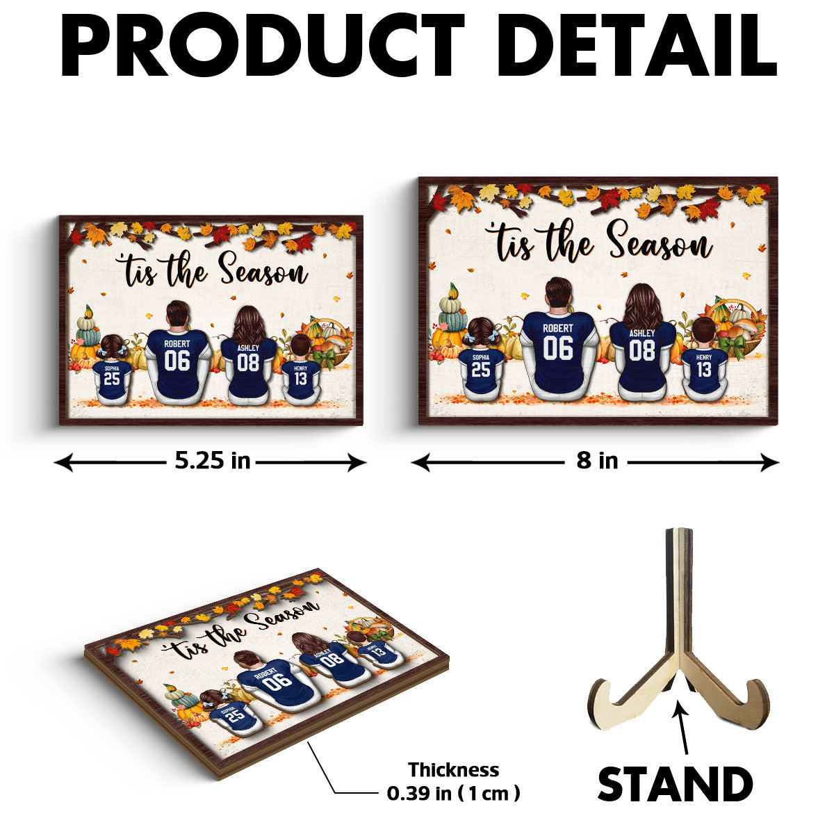 Fall Season Football Family Sitting Personalized 2-Layer Wooden Plaque, Gift For Husband, Wife, Dad, Mom