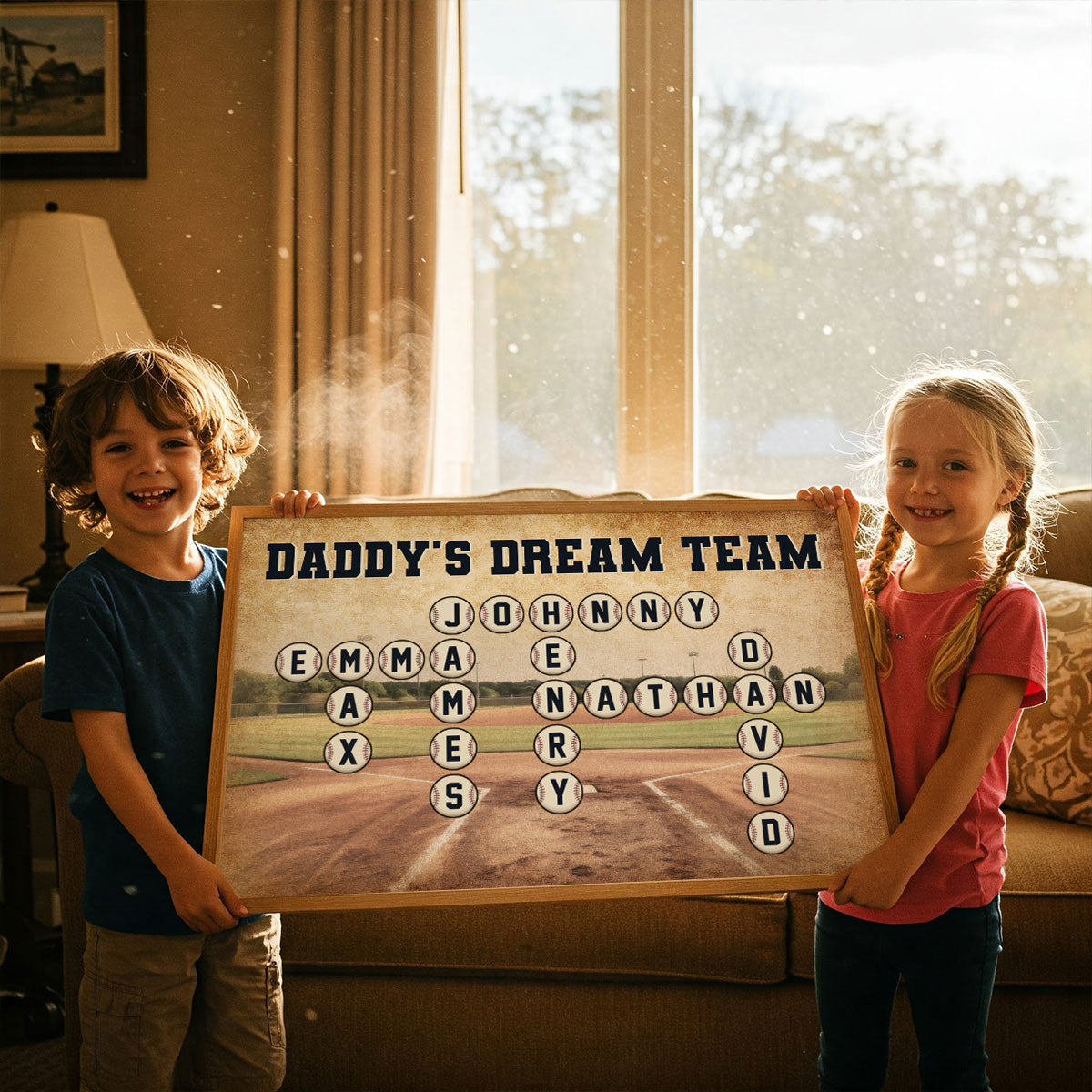 Baseball Daddy's Team Crossword Puzzle Art Personalized Poster