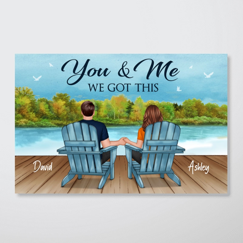 Back View Couple Sitting Lake View Personalized Horizontal Poster