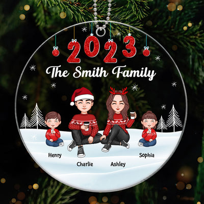 Cute Family Dad Mom Kid Dog Cat Hanging 2023 Personalized Acrylic Ornament