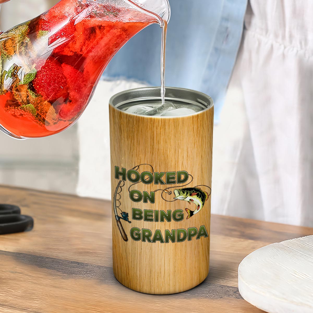 Hook On Being Grandpa Fishing Camouflage Personalized 4 In 1 Can Cooler