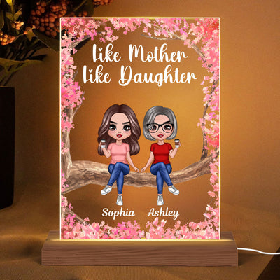 Doll Mother Daughters Sitting On Pink Tree Personalized Rectangle Acrylic LED Night Light