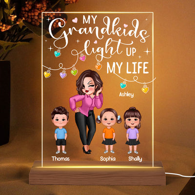Pretty Doll Grandma Grandkids My Grandkids Light Up My Life Personalized Rectangle Acrylic Plaque LED Night Light
