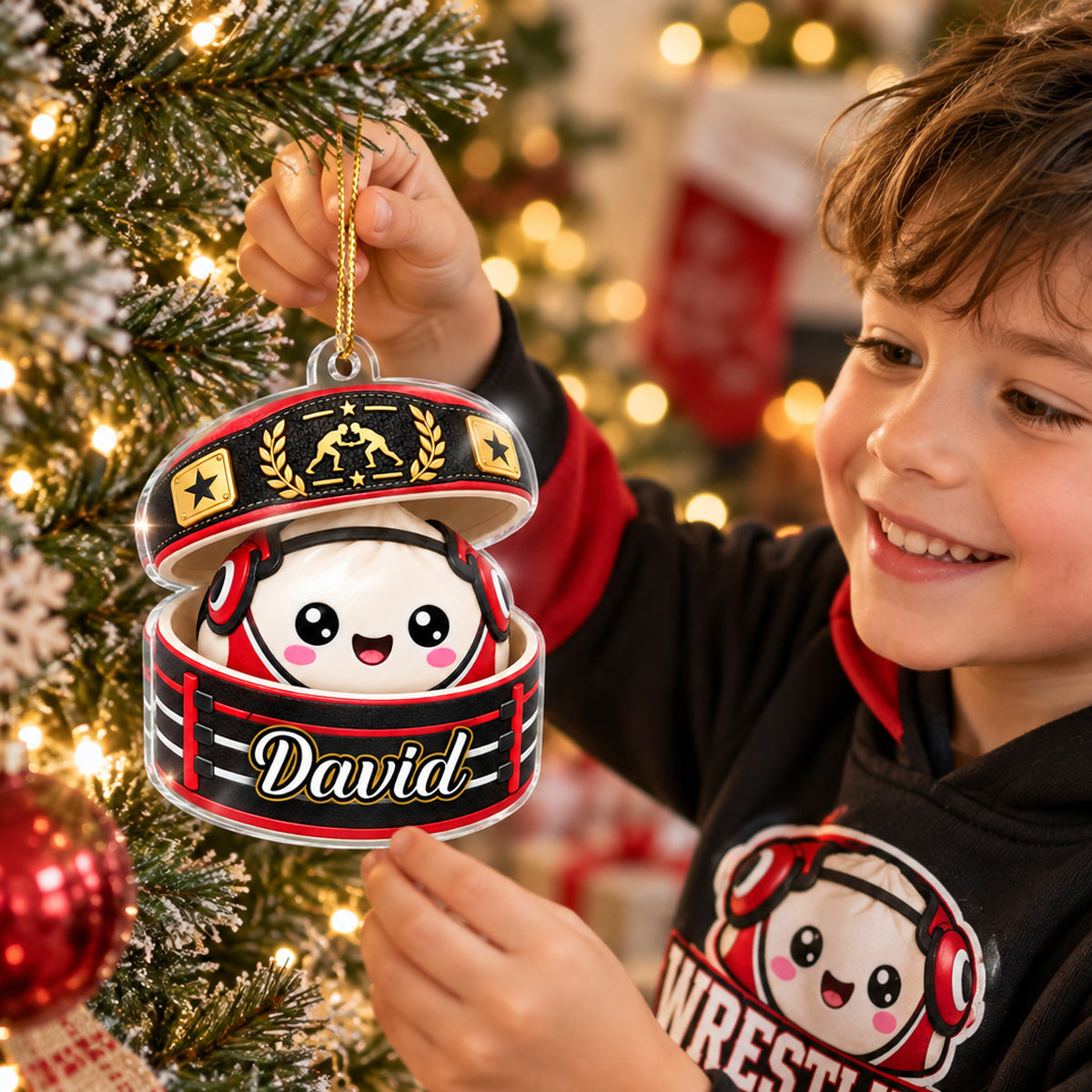 Custom Wrestling Dumpling Squishy Style - Personalized Acrylic Ornament - Christmas Gift for Son, Daughter, Grandkids