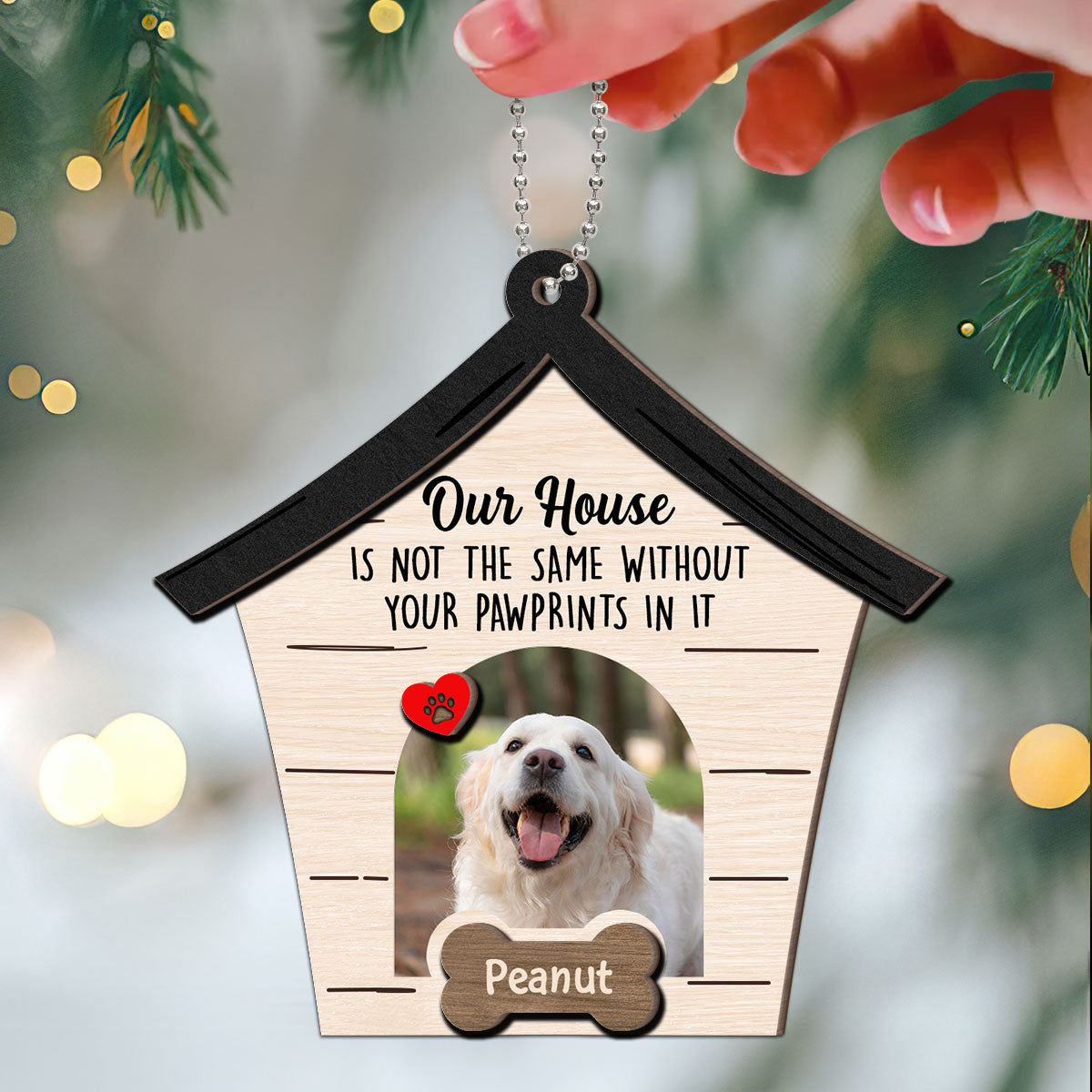 Memorial Dog Sympathy Keepsake Photo Inserted Personalized 2-Layer Wooden Ornament