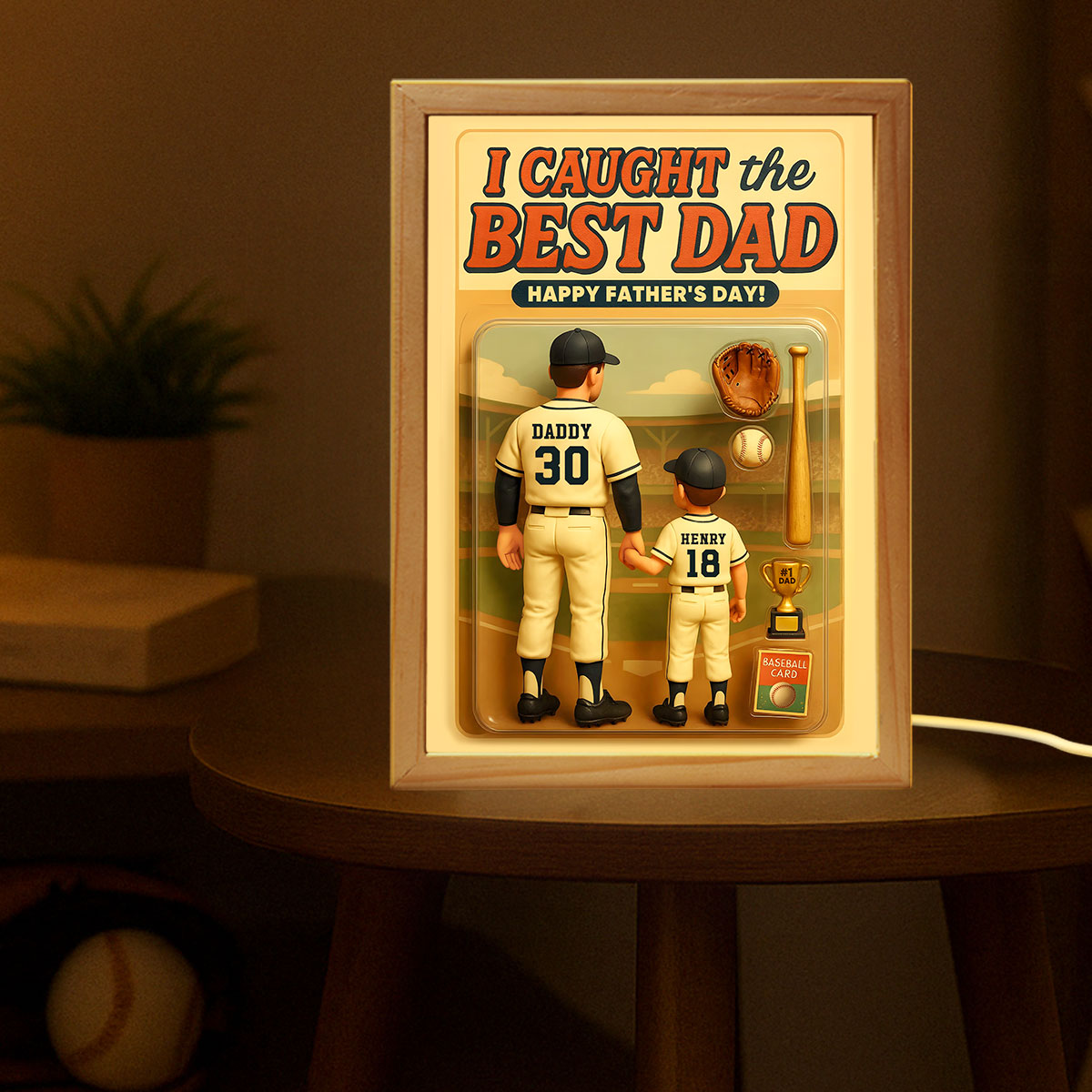 We Caught the Best Dad Baseball Custom Figure Personalized Frame Light Box, Father's Day Gift for Dads
