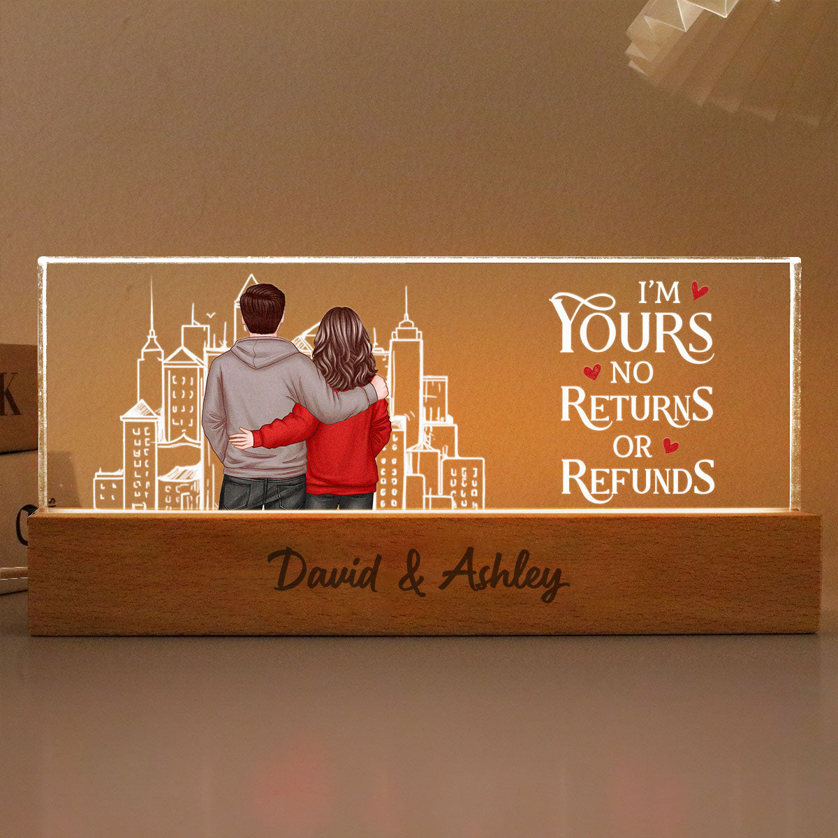 Couple Outline Skyline Personalized Romantic Couple Gift, Custom LED Night Light